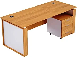 Mahmayi Zelda Contemporary Office Desk With Three Drawer Filing Cabinet - Light Walnut/White (160Cm), Brown, Zelda M191-16 Modern Workstation Desk, Hm191-12