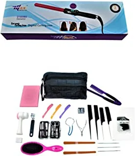 Max Elegance Set Of Beauty Bag Tools With Ceramic Curling Iron, Hair Care, Skin Care And Nail Care, 32 Pieces - Pack Of 1