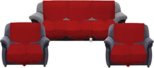 Fun Homes Circle Design Cotton 6 Pieces 5 Seater Sofa Cover Set (Maroon)