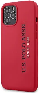 USPolo Assn. جراب صلب من السيليكون ذو شعار عمودي لهاتف iPhone 12 Pro Max (6.7) - أحمر
