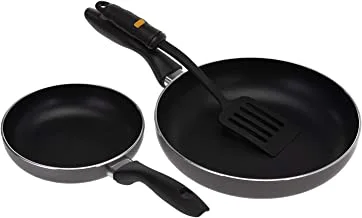 Royalford 3 Pieces Fry Pan Set, Black, Stainless Steel/Nylon