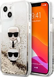 جراب سائل Karl Lagerfeld لامع ورأس Karl و Choupette لهاتف iPhone 13 (6.1 بوصة) - ذهبي