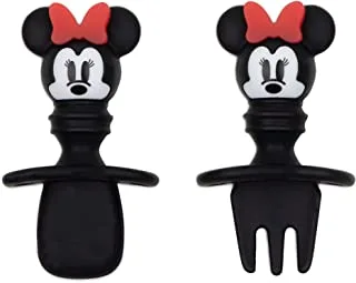 Bumkins- Silicone Chewtensils, Baby Fork And Spoon Set, Training Utensils, Stage 1 ( 6 Months+) Minnie Mouse