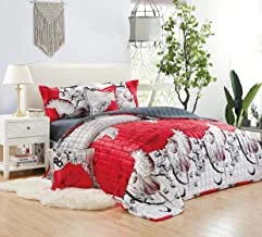 Soft Cozy Velvet Sherpa Fleece Reversible Winter Comforter Set, King Size (220 X 240 Cm) 6 Pcs Warm Bedding Set, Square Stitched Floral Pattern, Yhym, Multi Color -18