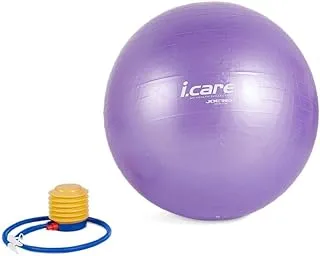 JOEREX STRIPY GYM BALL WITH FOOT PUMP, By Hirmoz - Professional Exercise, Stability and Yoga Ball for Fitness, Balance & Gym Workouts- Anti Burst - Purple