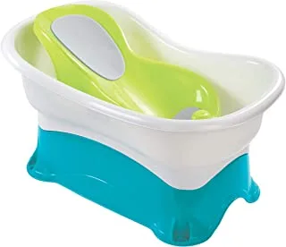 Summer Infant Comfort Height Bath Tub With Step Stool, Blue/White/Green