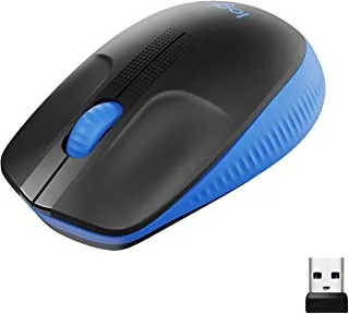 Logitech Wireless Mouse M190,Full Size Ambidextrous Curve Design,18-Month Battery with Power Saving Mode, USB Receiver,Precise Cursor Control and Scrolling,Wide Scroll Wheel,Scooped Buttons-Black/Blue