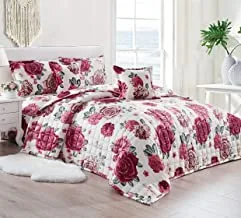 Double Sided Velvet Comforter Set For All Season, 6 Pcs Soft Bedding Set, King Size (220 X 240 Cm), Classic Double Side Square Stitched Floral Pattern, Sjyh, Multi Color -10