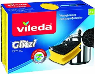 Vileda Glitzi dishwashing Sponge 2 pieces high foam scourer For tough dirt, vileda sponge for dishes with an abrasive side removes the most stubborn dried dirt and has an antibacterial effect.
