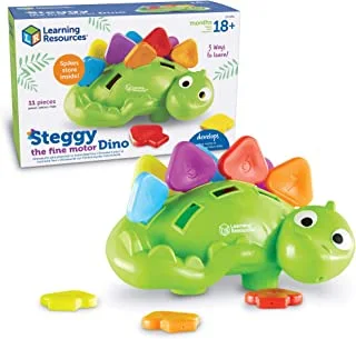 Learning Resources Steggy the Fine Motor Dino, Montessori Toys, Color Recognition, Developmental Toys, Fine Motor Toy, Ages 2+, Green, LER9091