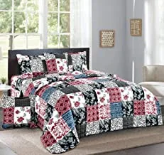 Double Sided Velvet Comforter set For All Season, 6 Pcs Soft Bedding Set, Kink Size (220 X 240 Cm), Double Side Square Stitched Heavy Floral Pattern, SY-2, Multi-color8