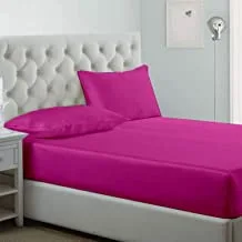 Luxury Fitted Sheet 2Pcs Set - Cotton 200 Thread Count, Single Size, Fuschia, King Pink