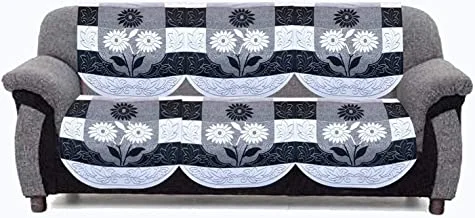 Kuber industries flower 3 seater sofa cover, cotton, 2 pieces, black, 178x74 cm
