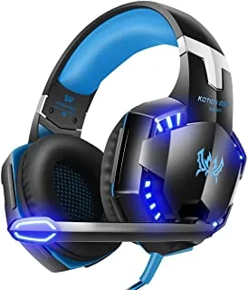AOOK G2000 PC Gaming Headset with Volume Control,LED Light & Soft Memory Earmuffs, Works with Xbox One, PS4, Nintendo Switch, PC Mac Computer Games -Blue