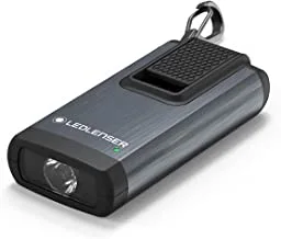 Ledlenser - مصباح كيرينغ K6R ، قابل لإعادة الشحن مع USB-A ، 400 لومن ، غلاف من الألومنيوم المصقول ، حلقة تسلق متصلة ، مريحة ، أنيقة ، رمادي