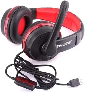 Ovleng Headphones For Games, Laptop, And Electronic Games Over The Ear, Usb Port-Gt91-(Black/Red), Medium, Wired