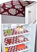 Fun homes flower design 3 pieces pvc fridge mats and 1 piece fridge top cover (maroon)