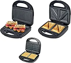 Clikon 3 In 1 Sandwich Maker - 750 Watts- Non-Stick Coated Heating Plates Cool Touch Handle Ck2442, Black