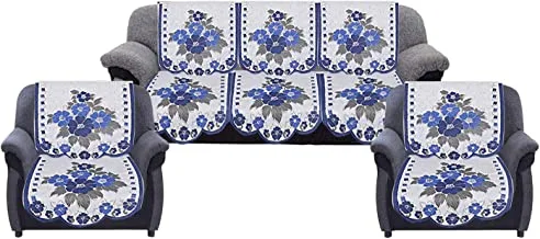 Kuber Industries Cotton 5 Seater Sofa Slipcover|Couch Cover|Furniture Protector Cover|Sofa Cover Set of 6 (Blue & Cream)