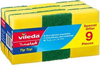 Vileda Tiptop Dishwashing Sponge, 9 Pieces Mid Foam Scourer for tough dirt, vileda sponge for dishes, long lasting and durable.