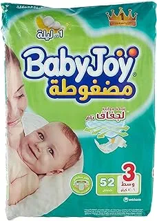 Babyjoy Compressed Diamond Pad, Size 3, Medium, 6-12 Kg, Jumbo Pack, 52 Diapers
