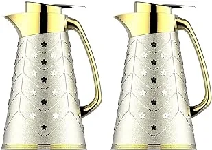 Al Saif Jana 2 Pieces Coffee And Tea Vacuum Flask Set Size: 1.0/1.0 Liter, Color: Nickel Gold