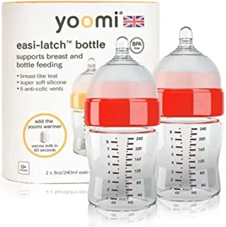 Yoomi 8oz Bottle S/F Teat Red Collar, Two pieces - Pack of 1, Y28B-YCCR