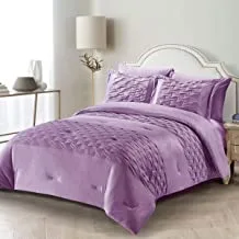 DONETELLA Micro Plush Bedding Comforter Set- 6 Pcs King Size, Designer Comforter Sets for Double Bed- Applique Embroidered With Down Alternative Filling (PLUM, King)