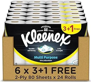 Kleenex Multi Purpose Kitchen Tissue Paper Towel, 2 PLY, 24 Rolls x 80 Sheets, Absorbent Towels for all Surfaces