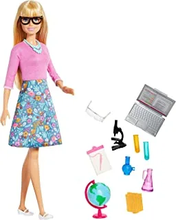 Barbie Teacher Doll, Blonde, With 10 Teaching Accessories, Including Spinning Globe And A Laptop That Opens And Closes, Gift For 3 To 7 Year Olds