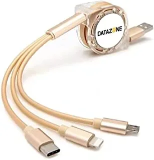 Datazone 3 In 1 Retractable Usb Charger Cable, Multi Connector Dz-5C02G 1.2M ( Gold )