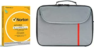 حقيبة داتا زون للكمبيوتر المحمول ، حقيبة كتف رفيعة وخفيفة الوزن ومقاومة للماء 15.6 رمادي مع Norton antivirus basic 1 user 1 device مع اشتراك لمدة عام.