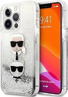 جراب CG MOBILE Karl Lagerfeld سائل لامع ورأس Karl and Choupette لهاتف iPhone 13 Pro (6.1 بوصة) - فضي