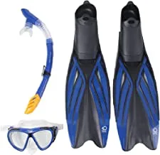 Discovery Adventures Snorkeling Set, Adults Snorkeling Foot Flippers Goggles, Snorkel Swimming Scuba Diving Fins, Glasses Breathing Valve, Blue