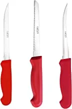 Godrej Cartini Classic Kitchen Stainless Steel Knife Set,Pack of 3 pieces-Red Colour