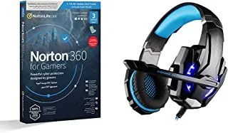 Datazone Stereo Gaming Headset With Microphone For Laptop And Smartphone, 3.5mm Jack With Volume Control G9000 (Blue), With Norton N360 Gamers 1 USer 3 Device., Medium