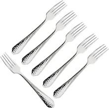 Bister Stainless Steel Dinner Fork With Mirror & Gold Polish Satin | 6 Pieces Fruit Forks | Dessert Pastry Salad Forks For Home- Office- Dessert Shop And Party