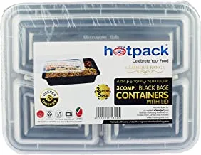 Hotpack 3 compartment black base bento meal prep container with lid 5 pieces ' 5 units