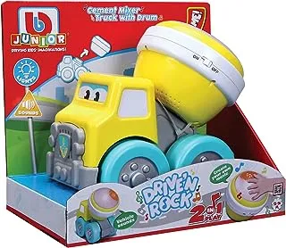 BB Junior 16-89032 Drive 'N Rock Betonmischer mit Trommel Toy car with light and sound، Yellow
