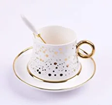 Home Concept 3-Piece Fine Bone Ceramic Cup & Saucer Set With Spoon, White/Gold, Ar-311-4