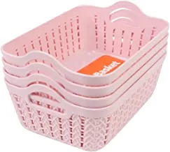Lawazim Plastic Storage Basket- 4 Pieces Plastic Shelf Organizer, Durable and Baskets for Home Kitchen Office Organization, Bathroom Supplies Pink 19.5x14x7cm BUN1108