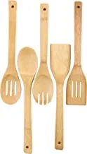 Royalford 5 Pcs Bamboo Kitchen Tools Set - Wooden Solid Turner, Spatula, Slotted Spoon & Turner Kitchen Essentials Cooking Utensils Tool Set | Cutlery Set For Natural And Eco-Friendly Cooking Tools