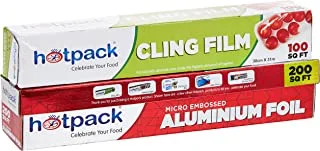 Hotpack Aluminium Foil 200 Sq.ft with Cling Film، 100 Sq.ft - Pack of 1