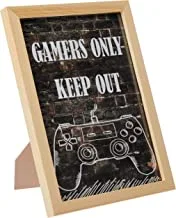 LOWHA Gamers Only Keep Out Wall Art with Pan Wood framed Ready to hang for home, bed room, office living room Home decor hand made wooden color 23 x 33cm By LOWHA