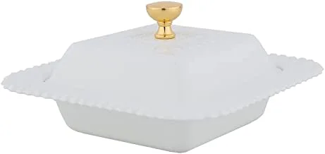 Al Saif Iron Date Bowl Size: 15.6x15.6CM, Color: Ivory White/Gold