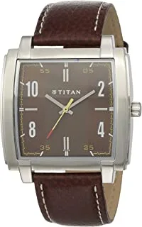 ساعة تيتان بمينا بني وسوار جلدي