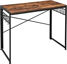 VASAGLE Computer Folding Desk, 39-Inch Writing Desk with 8 Hooks, Simple Small Desk, Study Workstation, No Tools Required for Home Office, Laptop and PC, Rustic Brown and Black ULWD42X
