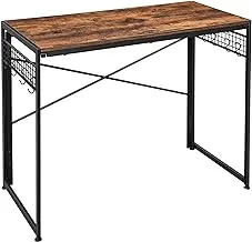 Mahmayi Computer Folding Desk, 39-Inch Writing Desk with 8 Hooks, Simple Small Desk, Study Workstation, No Tools Required for Home Office, Laptop and PC Rustic Brown and Black LWD42X