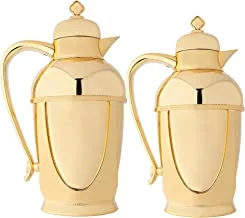 Al Saif Metal 2 Pieces Coffee And Tea Vacuum Flask Set Size: 0.7/1.0 Liter, Color: Pearl White/Gold