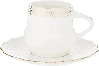 Shallow Bone China Tea Cup and Saucer Set, White/Gold, 200ml, RHF-200T, 12 Pieces